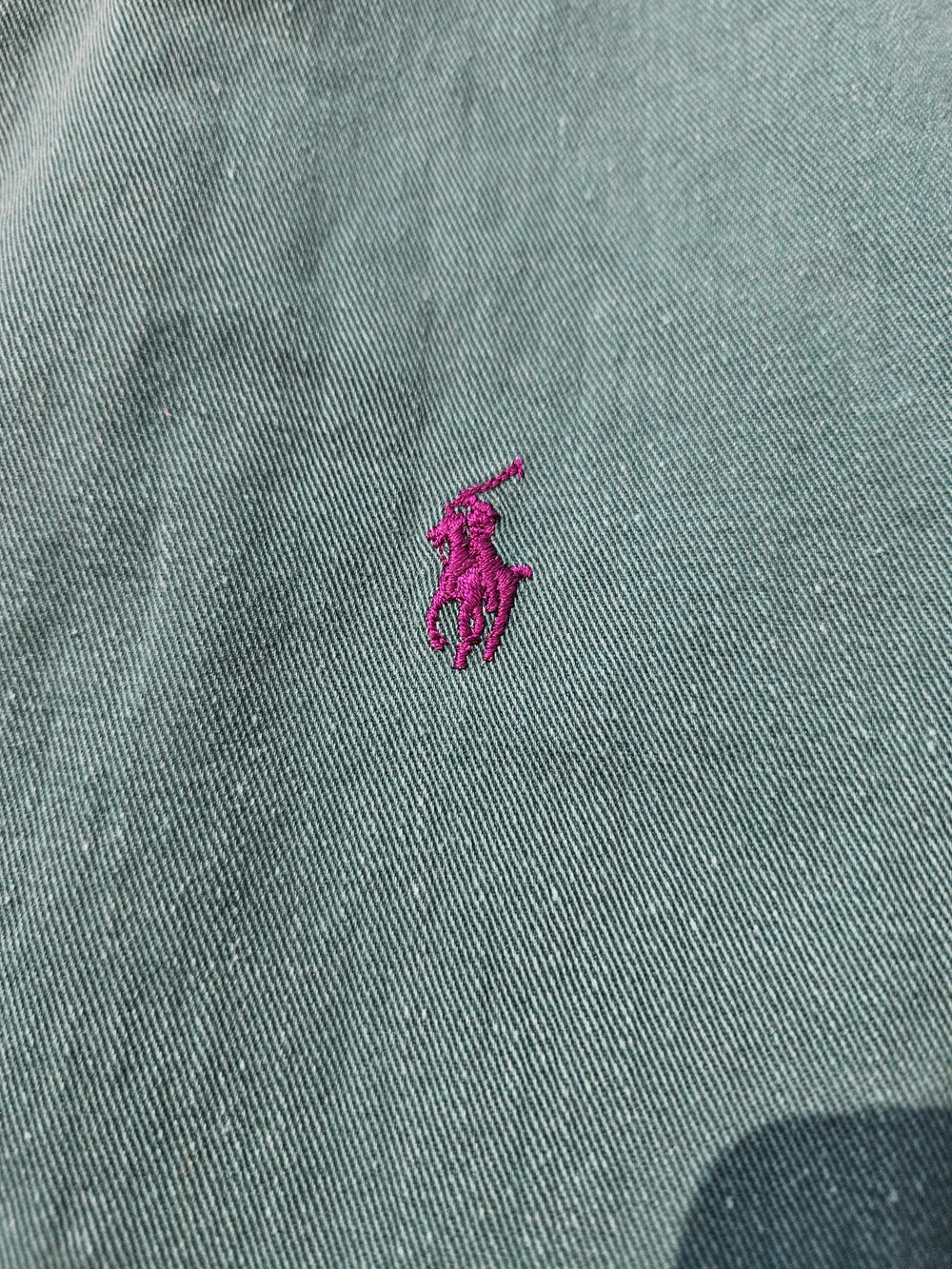 Rare Polo Ralph Lauren Green 100%cotton Zip Jacket XL Flip Collar Made In Canada